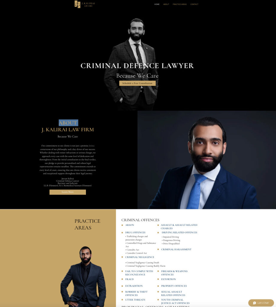 J. Kalirai Law Firm website showcasing professional headshots for lawyers.